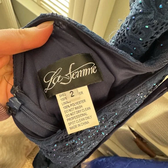 La Femme Navy Prom Dress - Picture 9 of 11